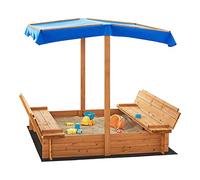 [en.casa] Sabbiera per Bambini in Legno con Panchine Integrate e Tenda Parasole Area Gioco da Giardino con Sedute Ripiegabili e Copertura per Sabbia 120 x 120 x 120 cm