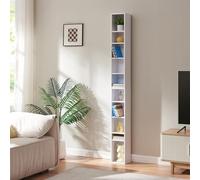 [en.casa] Scaffale a Colonna con 10 Scomparti per CD DVD e Oggetti Decorativi Mobile Alto Salvaspazio con Ripiani Regolabili in Altezza 187 x 20 x 17 cm Bianco