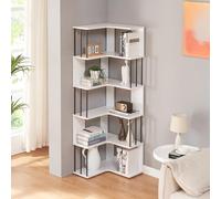 [en.casa] Scaffale Angolare a 5 Ripiani Libreria da Terra con Vani Aperti e Supporti in Metallo 160x54x54 cm Mobile Espositore per Libri Piante Soggiorno Camera da Letto - Bianco