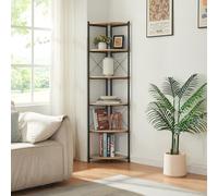[en.casa] Scaffale Angolare a 6 Ripiani Libreria da Terra con Vani Aperti 160 x 30 x 30 cm Mobile Espositore per Libri Piante Soggiorno Camera da Letto - Nero / Effetto Rovere