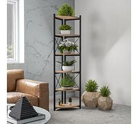 [en.casa] Scaffale Angolare (AxLxP) 160 x 30 x 30 cm Portapiante Mobile Espositore a 6 Ripiani - Nero/color Legno