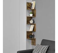 [en.casa] Scaffale Angolare da Parete Design Zigzag con 5 Ripiani Arrotondati Mobile Salvaspazio da Muro 123 x 19,5 x 19,5 cm - Effetto Noce