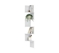 [en.casa] Scaffale Angolare da Parete Design Zigzag con 5 Ripiani Arrotondati Mobile Salvaspazio da Muro 123 x 19,5 x 19,5 cm - Bianco