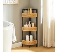[en.casa] Scaffale Angolare da Terra Mobile Basso a 3 Ripiani in Bambù con Bordi Alti Frontali Decorativi Effetto Rattan Angoliera per Soggiorno Ingresso Bagno Cucina 80x23x23 cm Nero/Naturale