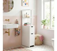 [en.casa] Scaffale da Bagno a 3 Ripiani Aperti Cassetto e Scomparto Chiuso Estraibile Mobile Contenitore Stretto con Vani Porta Oggetti per Cucina Cameretta 113 x 19 x 45 cm - Bianco