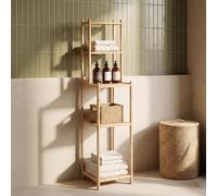 [en.casa] Scaffale da Bagno con 4 Ripiani Aperti Mobile Colonna a Terra in Bambù con Scomparti Vani per Lavanderia Corridoio 128 x 30 x 30 cm - Color Naturale