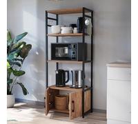 [en.casa] Scaffale da Cucina Autoportante a 3 Ripiani e Armadio ad Ante con Telaio in Metallo Scaffale da Terra con Ganci per Dispensa Bagno 139 x 56 x 30 cm - Effetto Rovere/Nero