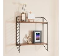 [en.casa] Scaffale da Parete a 2 Ripiani Mensola da Muro Libreria Pensile con Telaio in Acciaio 47,5 x 42 x 14 cm Stile Industriale - Nero/Effetto Noce