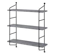 [en.casa] Scaffale da Parete a 3 Ripiani Scaffale da Muro Libreria Pensile con Ripiani Regolabili in Altezza 48 x 15 x 63.5 cm - Effetto Cemento/Nero