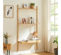 [en.casa] Scaffale da Parete con 2 Cassetti e 2 Ripiani Regolabili in Altezza Mobile Espositore 176 x 85 x 32 cm per Cucina Soggiorno Camera da Letto - bambù Naturale