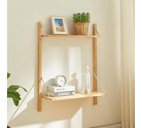[en.casa] Scaffale da Parete con 2 Ripiani Regolabili in Altezza Mobile Espositore 85 x 65 x 25 cm per Cucina Soggiorno Camera da Letto - bambù Naturale