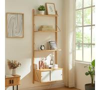 [en.casa] Scaffale da Parete con 3 Ripiani e Scomparto Chiuso Regolabili in Altezza con Ante Scorrevoli Mobile Espositore 176 x 65 x 34 cm per Cucina Soggiorno Camera da Letto - bambù Naturale