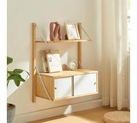 [en.casa] Scaffale da Parete con Ripiano e Scomparto Chiuso Regolabili in Altezza con Ante Scorrevoli Mobile Espositore 85 x 65 x 34 cm per Cucina Soggiorno Camera da Letto - bambù Naturale