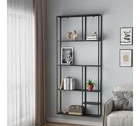 [en.casa] Scaffale da Parete con Scomparti Aperti Scaffale Pensile in Acciaio Mensola da Muro Libreria da Parete Stile Industriale 180 x 80 x 18 cm - Nero, opaco