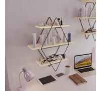 [en.casa] Scaffale da Parete con Telaio a Rombo e 3 Piani in Legno Mensola da Muro Scaffale Pensile Espositore Libreria da Parete 65 x 60 x 15 cm Nero/Naturale