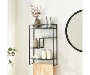 [en.casa] Scaffale da Parete da Bagno con Barra Portasciugamani con 4 Vani 4 Ripiani da Cucina 60 x 40 x 13 cm in Acciaio - Nero