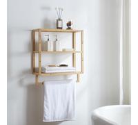 [en.casa] Scaffale da Parete in Bambù con 3 Ripiani Mensola da Muro con Barra Porta Asciugamano Portasalviette Scaffale Pensile per Bagno Cucina 58,5 x 52 x 21 cm color Naturale