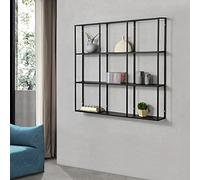 [en.casa] Scaffale da Parete in Ferro con 9 Scomparti Libreria Sospesa Mobile Espositore da Muro Design Industriale con 3 Ripiani 100 x 18 x 110 cm Nero