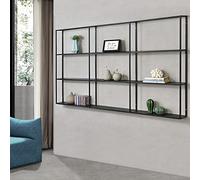 [en.casa] Scaffale da Parete in Ferro con 9 Scomparti Libreria Sospesa Mobile Espositore da Muro Design Industriale con 3 Ripiani 160 x 18 x 110 cm Nero
