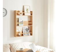 [en.casa] Scaffale da Parete Mobile a Muro con 3 Piani e Barra Anticaduta Portaoggetti Pensile Espositore Verticale Portaspezie 80 x 60 x 12 cm Bambù Naturale