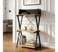 [en.casa] Scaffale da Terra a 3 Ripiani 84x50x30 cm Nero/Effetto Rovere | Libreria con Struttura in Acciaio Mobile Espositore Laterale Bordo Rialzato per Soggiorno Ingresso Studio