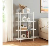 [en.casa] Scaffale da Terra con 4 Ripiani a Forma Ellittica Libreria Mobile Espositore per Casa Ufficio 108 x 80 x 30 cm - Bianco
