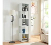 [en.casa] Scaffale da Terra Libreria in Acciaio con 5 Scomparti Aperti Mobile Espositore in Stile Industriale per Soggiorno Ufficio 185 x 38 x 38 cm - Bianco