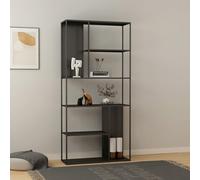 [en.casa] Scaffale da Terra Libreria in Acciaio con 7 Scomparti Mobile Espositore in Stile Industriale 188 x 90 x 30 cm con Pannello Posteriore - Nero Opaco