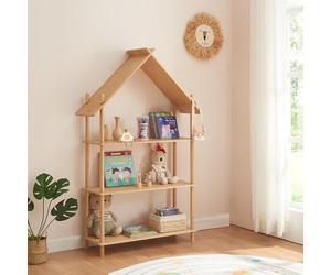 [en.casa] Scaffale da Terra per Cameretta Scaffale a 3 Ripiani con Tetto a Capanna Libreria in Bambù color Naturale 137 x 90 x 30 cm