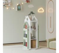 [en.casa] Scaffale Girevole per Cameretta a Forma di Casetta Libreria Rotante per Bambini con Ripiani e Porta Libri Laterali 108x40x40 cm Menta Verde/Bianco