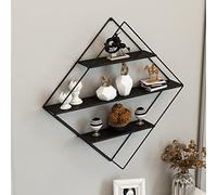 [en.casa] Scaffale Pensile a Forma di Rombo Consolle Romboidale a Muro con 3 Ripiani Mensola da Parete in Metallo 66 x 50 x 9 cm Nero