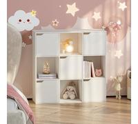[en.casa] Scaffale per Cameretta a 9 Cubi Mobile Contenitore per Bambini con 5 Scomparti Chiusi da Ante e 4 Vani Aperti Libreria per Soggiorno Ingresso 90 x 90 x 30 cm - Bianco