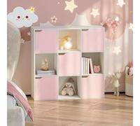[en.casa] Scaffale per Cameretta a 9 Cubi Mobile Contenitore per Bambini con 5 Scomparti Chiusi da Ante e 4 Vani Aperti Libreria per Soggiorno Ingresso 90 x 90 x 30 cm - Bianco/Rosa