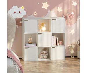 [en.casa] Scaffale per Cameretta a 9 Cubi Mobile Contenitore per Bambini con 5 Scomparti Chiusi da Ante e 4 Vani Aperti Libreria per Soggiorno Ingresso 90 x 90 x 30 cm - Bianco