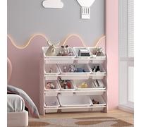 [en.casa] Scaffale per Cameretta a Scaletta con 12 Scatole Porta Giocattoli in Plastica per Bambini Mobile Contenitore Organizzatore a Misura di Bimbi - Rosa/Bianco