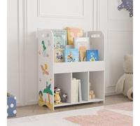 [en.casa] Scaffale per Cameretta Bambini Mini Libreria con Scomparti e Contenitori a Scaletta Mobile Bianco a Misura di Bimbi 75x62x29 cm Disegno Laterale Dinosauro