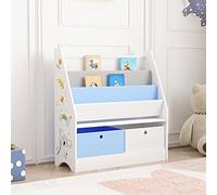 [en.casa] Scaffale per Cameretta con Contenitori a Scaletta per Libri e Scatole Pieghevoli Porta Giochi - Mobile a Misura di Bimbi in Design Koala - Blu/Bianco