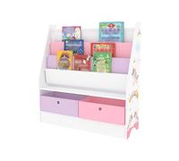 [en.casa] Scaffale per Cameretta con Contenitori a Scaletta per Libri e Scatole Pieghevoli Porta Giochi - Mobile a Misura di Bimbi in Design Unicorno - Viola/Rosa/Bianco