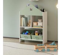 [en.casa] Scaffale per Cameretta con Contenitori e Scomparti Mobile Organizzatore per Bambini Libreria Porta Giocattoli Design a Casetta 90x60x27 cm Menta Verde/Bianco
