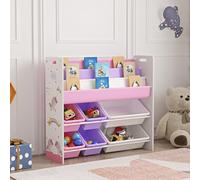 [en.casa] Scaffale per Cameretta con Contenitori Morbidi a Scaletta per Libri e Vaschette Porta Giochi Mobile a Misura di Bimbi 78x86x27 cm Decorazione Unicorno