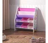[en.casa] Scaffale per Cameretta con Contenitori Morbidi per Libri e 6 Cassetti Pieghevoli (AxLxP) 74 x 62 x 26,5 cm Mobile a Misura di Bimbi - Decorazione Oceano - Rosa/Viola