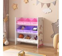 [en.casa] Scaffale Portaoggetti Montessori per Bambini Mobile Contenitore per Cameretta con 9 Cassetti Inclinati in Tessuto e Struttura Decorata 60x62x30 cm Design Unicorno