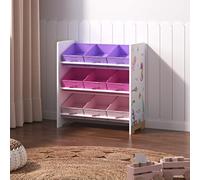 [en.casa] Scaffale Portaoggetti Montessori per Bambini Mobile Contenitore per Cameretta con 9 Cassetti Inclinati in Tessuto e Struttura Decorata 60x62x30 cm Design Oceano