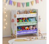 [en.casa] Scaffale Portaoggetti Montessori per Bambini Mobile Contenitore per Cameretta con 9 Cassetti Inclinati in Tessuto e Struttura Decorata 60x62x30 cm Design Aqua Dream