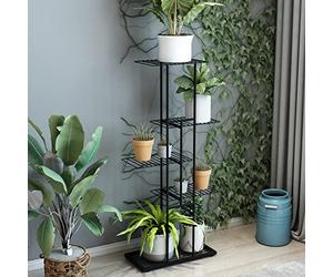 [en.casa] Scaffale Portapiante (AxLxP) 97,5 x 43,5 x 22 cm Mobile Espositore con Ripiani a Rete Organizzatore in Metallo per Vasi e Piante Portafiori - Nero
