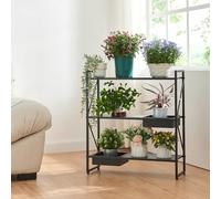 [en.casa] Scaffale Portapiante Consolle Portavasi a 3 Piani e 2 Contenitori Mobile Espositore per Piante Fiori 65,5 x 60 x 20 cm Metallo Nero