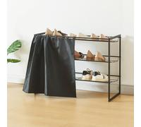 [en.casa] Scaffale Portascarpe Fino a 9 Paia Scarpiera in Metallo con Tendina Poggiascarpe a 3 Livelli Inclinati Struttura Impilabile 80 x 32 x 60 cm Nero
