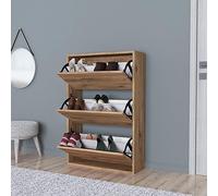 [en.casa] Scarpiera Salvaspazio Slim con 3 Contenitori Ribaltabili Portascarpe Stretto da Ingresso Capienza 18 Paia 110 x 73,5 x 24 cm - Effetto Rovere
