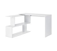 [en.casa] Scrivania Angolare con Scaffale Ruotabile a 180° Tavolo per PC Postazione di Lavoro Scrivania a L con 2 Ripiani (AxLxP) 77x120x50 cm per Ufficio Studio - Bianco