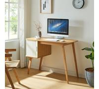 [en.casa] Scrivania con Armadietto e Anta Scorrevole Tavolo da Ufficio con Scomparti Chiusi Piano Rettangolare Postazione di Lavoro PC in Bambù 75 x 105 x 48 cm - Naturale/Bianco Crema